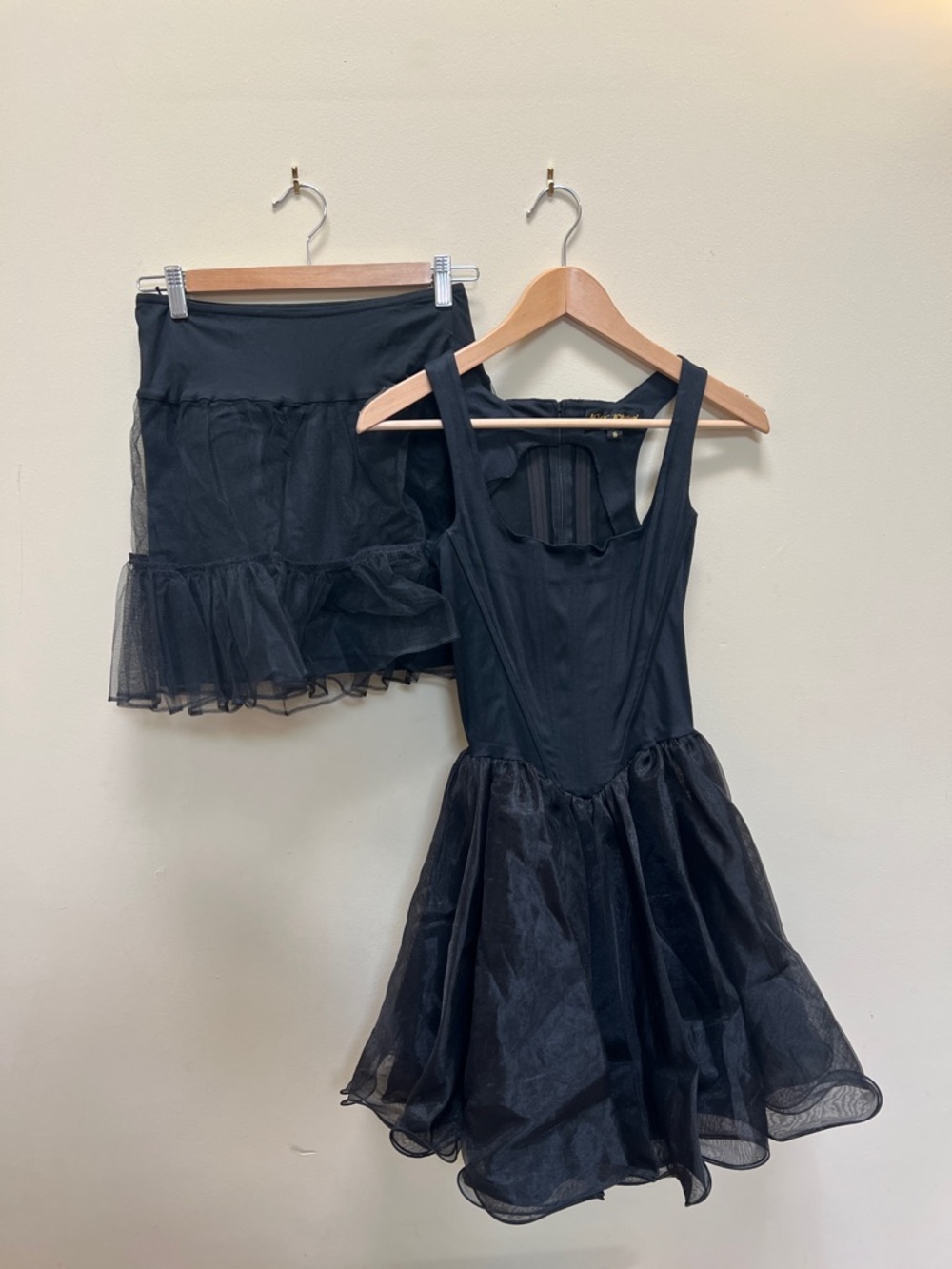 Vintage Betsey Johnson Luxe Black Dress with taffeta under skirt, 1990’s Size S